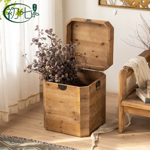 Vintage Distressed Wooden Storage Box Square Shape Coffee Table Decorative Storage For Living Room Home Decor - Product Image 5