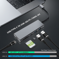 Hub USB 3.0 Type C 5 en 1, 5 Gbps, en alliage d'aluminium, station d'accueil avec lecteur de carte SD TF, audio 3,5 mm, adaptateur d'alimentation CC pour PC
