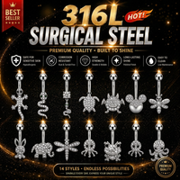 CRYSPURE Nouveauté Chaude 14G Acier Chirurgical 316L Piercings de Nombril Animaux Zircon Serpent Tortue Abeille Bijoux de Corps Vente en Gros