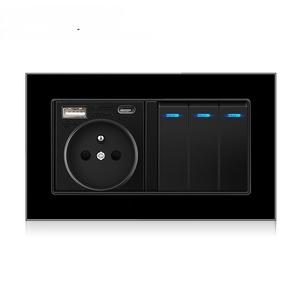 Panneau en verre trempé cristal Interrupteur mural à 2 3 4 voies Prise française standard européenne - Product Image 3