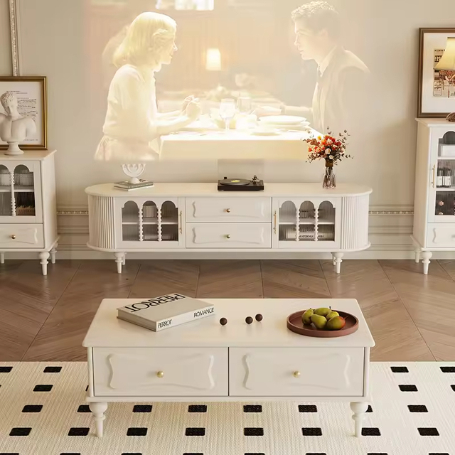 Modern TV Cabinet Light Luxury Simple TV Stand Coffee Table Set White Rock Slab TV Unit Living Room Furniture Center Table