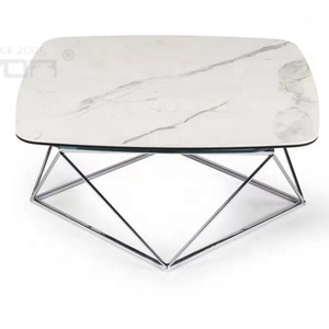 New Italian Design Tri-synchronous Motion <strong>Expanding</strong> Marble Glass <strong>Coffee</strong> <strong>Table</strong> with Stainless Steel Base - Product Image 2