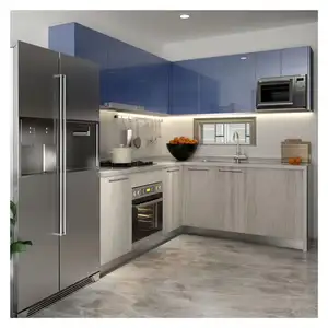 Kustom membran pvc modern pintu matt lemari dapur dan lemari furnitur dapur dibuat dengan wajan kayu lapis