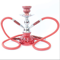 Bestseller transfrontalier : Ensemble chicha arabe à double tube, design métallique, finition miroir, format compact, portable, avec une forte production de fumée