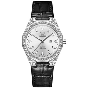 Reloj de cuarzo para mujer Olevs, esfera rosa, bisel de cristal, correa de cuero, resistente al agua hasta 30 m, pantalla analógica - Product Image 5