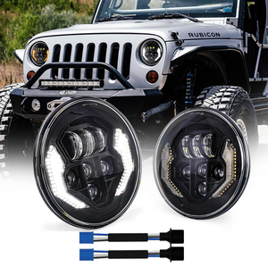 ไฟหน้า OVOVS <span class=keywords><strong>JK</strong></span> พร้อมไฟเลี้ยวสีเหลืองอำพัน ไฟ DRL สีขาว ขนาด 7 นิ้ว สำหรับรถจี๊ปแรงเลอร์ <span class=keywords><strong>JK</strong></span> ปี 07-18 และรถจี๊ปแรงเลอร์ TJ ปี 97-06 - Product Image 1