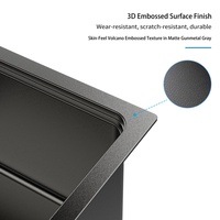Évier de cuisine Vbosr commercial de luxe fait main, à cuve unique, rectangulaire, profond, à encastrer, gris foncé, moderne, en acier inoxydable 304