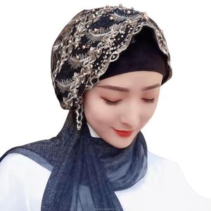 Pañuelo para la cabeza de mujer musulmana con encaje y pedrería, gorro quimioterapéutico anticaída de cabello, pañuelo islámico árabe, sombrero ecológico - Product Image 3