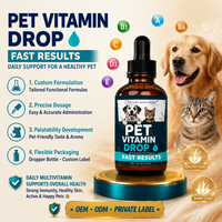 Gouttes multivitaminées pour animaux de compagnie, fournisseur OEM, développement de formules de compléments alimentaires personnalisées pour chiens et chats