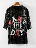 2024 prêt à expédier violet et or Gameday femmes taille libre paillettes à manches courtes T-shirt robe