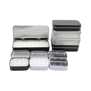 Vente en gros Boîte d'emballage en fer à grille <span class=keywords><strong>pour</strong></span> <span class=keywords><strong>peinture</strong></span> aquarelle Boîte d'emballage en métal avec petit couvercle à charnière Boîte d'emballage en fer blanc - Product Image 2