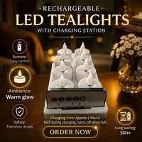 Bougies LED à flamme vacillante 3D avec télécommande et base de charge, rechargeables USB-C (6 pièces), pour Noël - OEM/ODM