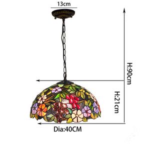 <span class=keywords><strong>Lampada</strong></span> Tiffany Retrò Creativa <span class=keywords><strong>da</strong></span> 40CM in Vetro Colorato per Soggiorno e Sala <span class=keywords><strong>da</strong></span> Pranzo, Stile Americano Antico per Bar, Caffè, Sala, <span class=keywords><strong>Balcone</strong></span>, <span class=keywords><strong>Lampada</strong></span> a Grappolo - Product Image 4