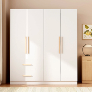 Armoire Wardrobe <strong>Closet</strong> with Doors &amp; Hanging Rods, Wooden Clothing Storage Cabinet with Drawers &amp; Shelves for Bedroom, <strong>White</strong> - Product Image 1
