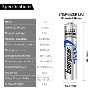 Công suất cao Energizer giá của Lithium AAA/fr03/fr10450 1.5V không có thể sạc lại pin - Product Image 5
