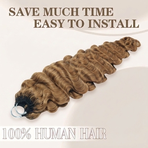 Cabello Humano Rizado Birmano de Doble Trama FH con Nudos Milagrosos para Crochet # Extensiones de Cabello Humano con Punta de Pluma de 30 Colores para Crochet - Product Image 3