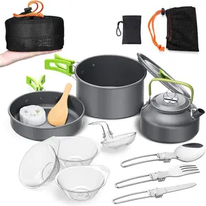 Sevenstar Supplier Hiking And Camping Portable Camping Cookware Mess Kit Camping Folding Cookware Set