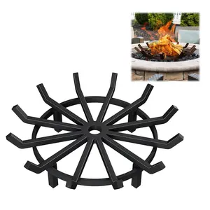 Grille de feu en fer forgé, roue de bûche d'araignée ronde, grille robuste pour la combustion du bois, grille de cheminée en métal