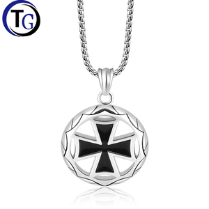 Collar cruzado TG Caballeros Templarios Collar colgante redondo para hombres Cadena de oración de acero inoxidable Longitud 23,6'' - Product Image 1
