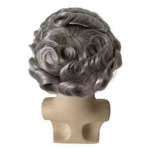 Pelucas de cabello humano indio alineadas con cutícula cruda India <span class=keywords><strong>para</strong></span> <span class=keywords><strong>hombres</strong></span>, tupé marrón gris, tupé protésico con ondas Q6 <span class=keywords><strong>para</strong></span> <span class=keywords><strong>hombres</strong></span>, cabello gris 80% gris - Product Image 6