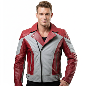 <b>Men's</b> Genuine Leather <b>Jacket</b> Stand Collar Slim Fit Waterproof Eco-Friendly Breathable Customized Front Moto Biker Spring Autumn - Product Image 1