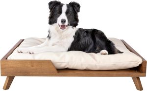 Elevated Dog <strong>Bed</strong> Indoor <strong>Pet</strong> <strong>Bed</strong> with Frame and Soft <strong>Cushion</strong> Mid-Century Modern Wood Dog <strong>Bed</strong> for Medium to Large <strong>Pets</strong> - Product Image 4