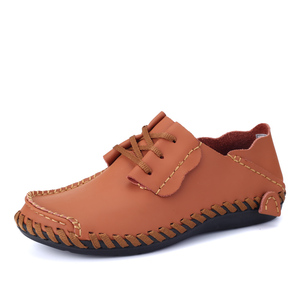 Chaussures plates en cuir véritable faites à la main, à lacets, mocassins décontractés pour hommes - Product Image 1
