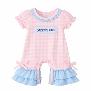 Tenue personnalisée pour bébé fille, barboteuse rose à carreaux et volants, vêtements d'été pour bébé, marque privée OEM ODM - Product Image 2