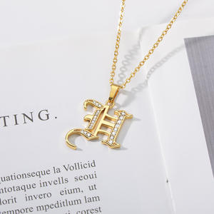 De viejo inglés font inicial collar de las Mujeres 18k chapado en oro cz diamante carta colgante collar alfabeto - Product Image 2