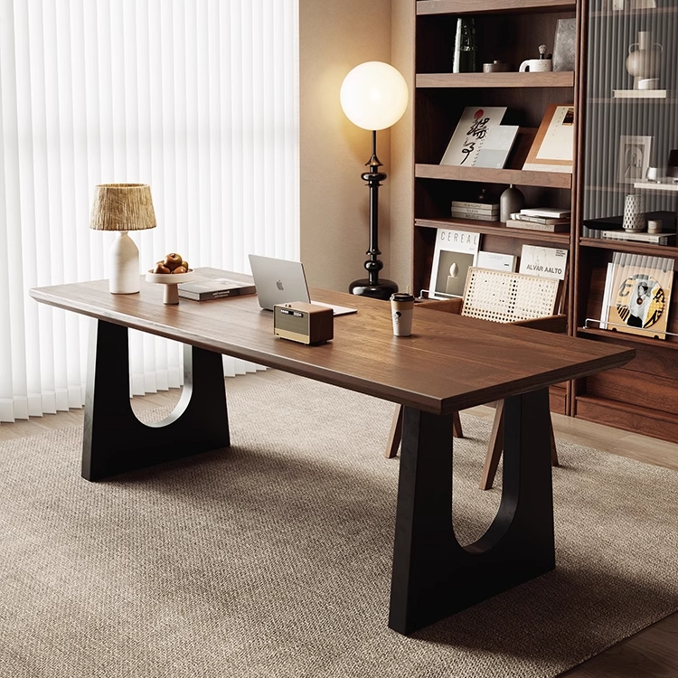 Solid Wood Integrated Conference Table Large Board Workbench and Dining Chair Log Style Living Room and Office Workbench