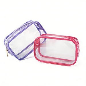 Factory Low MOQ Large Capacity PVC Travel <b>Makeup</b> Zipper <b>Bag</b> Clear <b>Transparent</b> Waterproof Cosmetic Pouch with Custom Pattern Logo - Product Image 3
