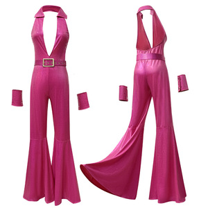 Mono de satén para mujer, pantalones acampanados de cintura alta, disfraz de fiesta hip hop, atuendo retro de discoteca, sin etiqueta, sin colgante. - Product Image 5