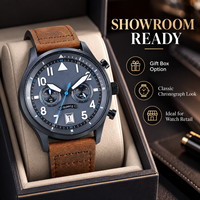 Montre chronographe à quartz pour homme avec logo personnalisé, aiguilles lumineuses, calendrier, bracelet en cuir véritable, montre-bracelet pour affaires