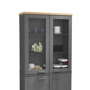 Credenza HAMAR in Legno Massello di Pino con Top in Grigio Scuro 33.5x13.8x39.4, Vetrina Espositiva - Product Image 1