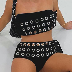 <b>Sexy</b> Hollow-out Tube Top and Shorts 2 Pieces <b>Set</b> for Women Fashion - Product Image 1