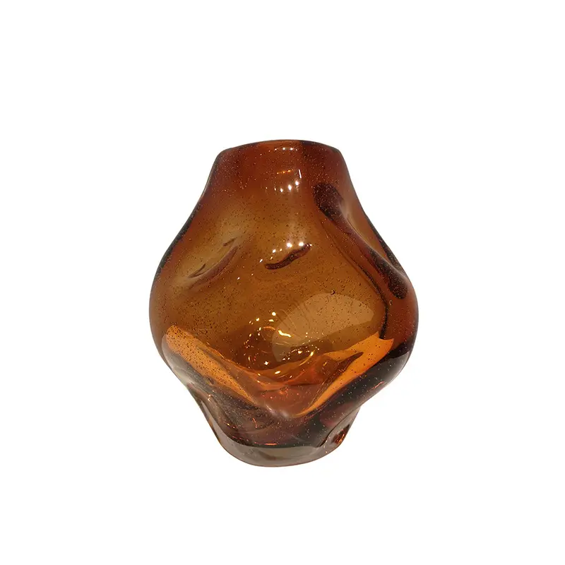 Vase en verre artisanal américain classique à bulles irrégulières en ambre Modèle de table à thé Décoration créative