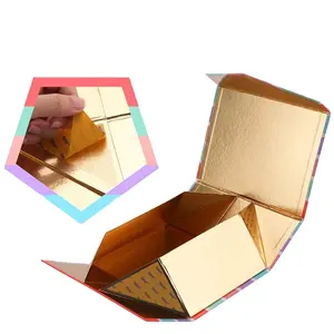 Resistente artesanal cor do arco-íris listrado dobrável papel caixa de presente com ímã tampa flip