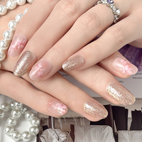 Boîte en plastique violette ABS, ongles artificiels courts de forme ballerine, ronds et carrés, avec motifs papillon