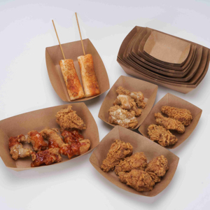 Disposable Food Kraft Paper Packed Lunch Box Bbq French Fries Kraft Tray Paper Boat Shape Without Lid