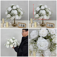 DKB Wholesale Décoration Florale pour Fête Prénuptiale Boule de Fleurs Rose Poudré 50cm Centre de Table Bouquet de Roses en Soie et Larkspur Effet Naturel