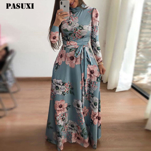 PASUXI 2026 Robes longues en mousseline d'<span class=keywords><strong>été</strong></span> automne à imprimé numérique, décontractées et tendance, grandes tailles pour femmes - Product Image 1