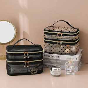 工場直送防水透明メッシュ収納<span class=keywords><strong>2</strong></span>層バッグ化粧品ロゴカスタム化粧バッグケース - Product Image 1