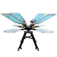 Mesin Sablon Kaos Octopus 4-Station Manual Rotary Tipe 4-Warna Platen Kayu Baru untuk Pencetakan Garmen