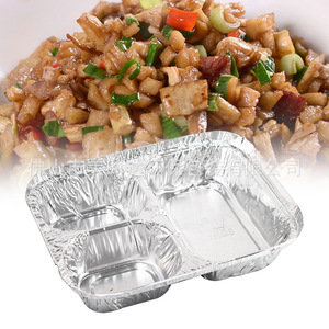 Disposable Three Compartment Aluminum Foil Lunch Box 800ml Microwave Safe <b>Takeaway</b> Bento <b>Container</b> - Product Image 1
