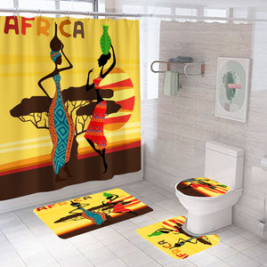 Juego de Cortinas de Ducha con Temática Étnica Africana, de Poliéster, Impermeables, Resistentes al Moho, Lavables a Máquina, para Baño, Venta al Por Mayor - Product Image 5