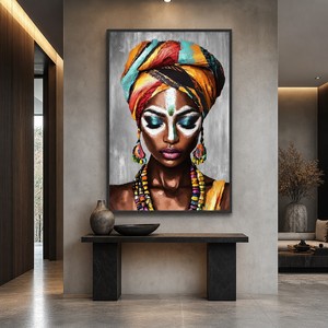 Decoración <span class=keywords><strong>de</strong></span> Dormitorio, Lienzo Pintado a Mano, Acrílico Texturizado 3D, Hermosas <span class=keywords><strong>Pinturas</strong></span> <span class=keywords><strong>de</strong></span> Figuras <span class=keywords><strong>de</strong></span> Mujeres <span class=keywords><strong>Negras</strong></span>, <span class=keywords><strong>Pinturas</strong></span> <span class=keywords><strong>de</strong></span> Arte Tribal Africano - Product Image 2