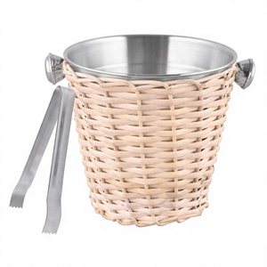 Stainless Steel Wine Chillers Double Wall Stainless Steel Ice Bucket <b>Outside</b> Cane Design - Product Image 1