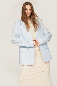 Fabrication de vêtements haut de gamme sur mesure OEM, blazer classique sur mesure, revers cranté, manches longues, mélange de <span class=keywords><strong>lin</strong></span> uni, <span class=keywords><strong>veste</strong></span> pour <span class=keywords><strong>femme</strong></span> - Product Image 5
