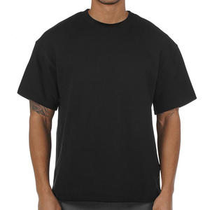 T-shirts décontractés streetwear à épaules tombantes, T-shirts noirs oversize de haute qualité, T-shirts vierges en coton épais avec logo personnalisé, coupe carrée - Product Image 1