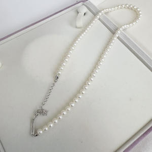 Collier de perles blanches en forme de papillon à perle unique, perle d'eau douce ronde de 5,5 à 6 mm, argent S925, perle blanche de 7 à 8 mm - Product Image 4